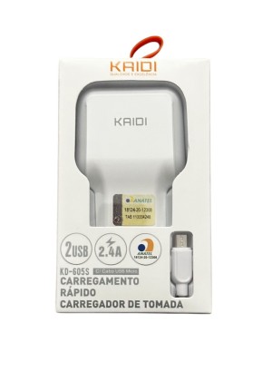 CARREGADOR RAPIDO KAIDI KD-605S V8  2USB 2.4A