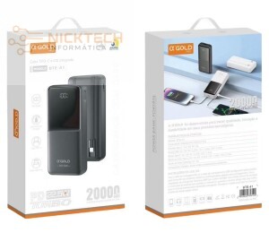 POWER BANK 20000MAH PD 22.5W TURBO CABO TIPO C E IOS INTEGRADO BTE-41 AGOLD (R#)