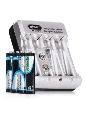 CARREGADOR DE PILHA AA/AAAA/9V KNUP KP-511BB