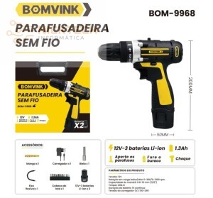  PARAFUSADEIRA SEM FIO 12V COM 2 BATERIA BOM-9968 (R#)