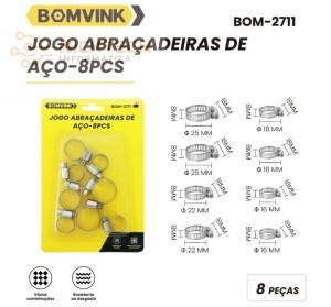 JOGO ABRAÇADEIRAS DE AÇO 8 PEÇAS BOM-2711 (R#)