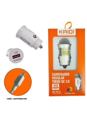 CARREGADOR VEICULAR IOS USB3.0 18W KAIDI KD-501A