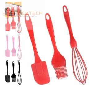 Kit Culinário 3 Peças Silicone Espátula Pincel E Batedor
