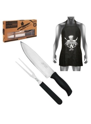 KIT CHURRASCO PREMIUM - 3 PEÇAS GARFO, FACA E AVENTAL