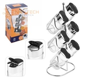 PORTA CONDIMENTO COM 6 PEÇAS + SUPORTE ARAMADO