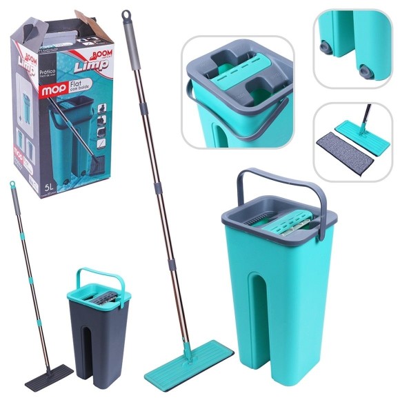 MOP FLAT TIRA PÓ MULTIUSO COM BALDE MOPWASH REFIL EXTRA MICROFIBRA